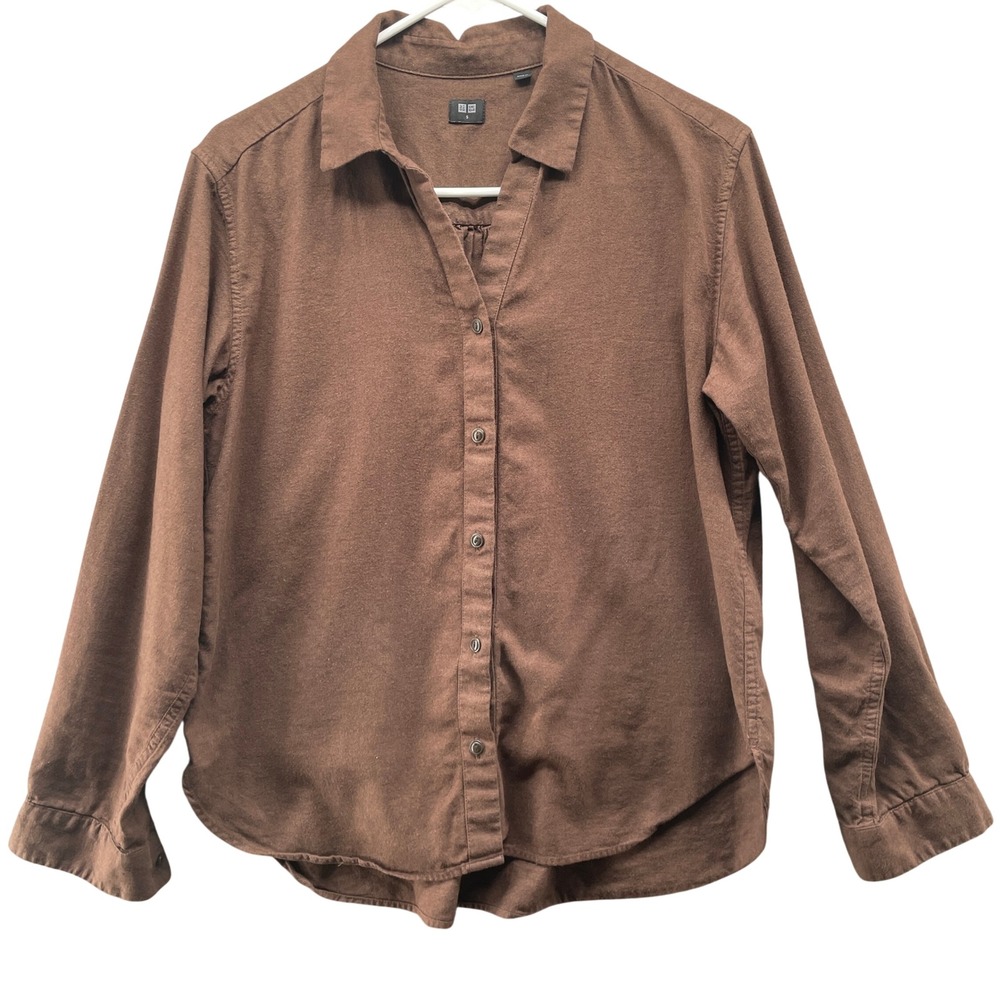 Uniqlo Soft Brushed Flannel Shirt Womens S Brown Long Sleeve Lightweight
